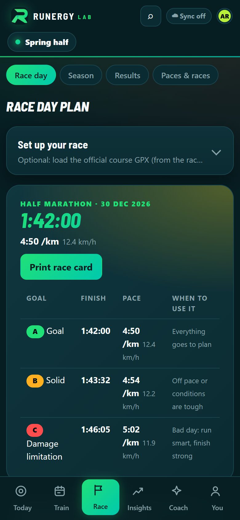 The race day plan: goal time, pace and fallback goals